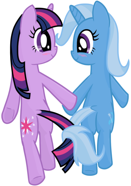 Size: 1600x2260 | Tagged: safe, artist:transparentpony, derpibooru import, trixie, twilight sparkle, pony, bipedal, female, intertwined tails, lesbian, shipping, smiling, twixie, vector