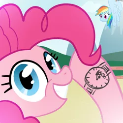 Size: 600x600 | Tagged: artist:hudoyjnik, artist:synch-anon, clock, derpibooru import, pinkie pie, rainbow dash, safe, watch