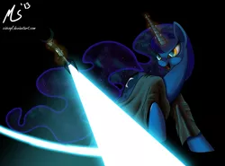 Size: 1000x741 | Tagged: artist:ciscoql, crossover, derpibooru import, lightsaber, princess luna, safe, solo, star wars