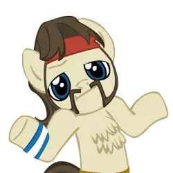 Size: 945x945 | Tagged: safe, artist:moongazeponies, artist:xeno-scorpion-alien, derpibooru import, ace, earth pony, pony, chest fluff, facial hair, headband, looking at you, male, moustache, shrug, shrugpony, simple background, solo, stallion, transparent background