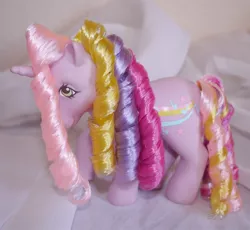 Size: 1108x1020 | Tagged: safe, artist:mayanbutterfly, derpibooru import, streaky, custom, g1, irl, photo, rainbow curl pony, toy