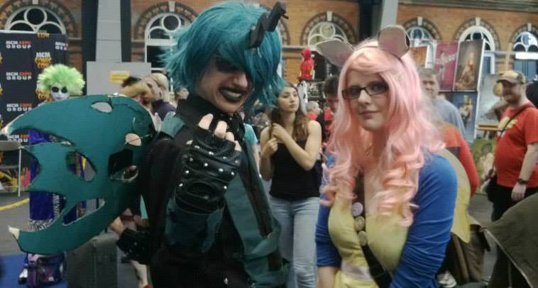 Size: 758x406 | Tagged: artist:arksangel101, cosplay, derpibooru import, fluttershy, human, irl, irl human, king metamorphosis, london mcm expo, manchester expo, mcm comic con, photo, queen chrysalis, rule 63, safe