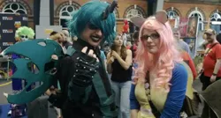 Size: 758x406 | Tagged: artist:arksangel101, cosplay, derpibooru import, fluttershy, human, irl, irl human, king metamorphosis, london mcm expo, manchester expo, mcm comic con, photo, queen chrysalis, rule 63, safe