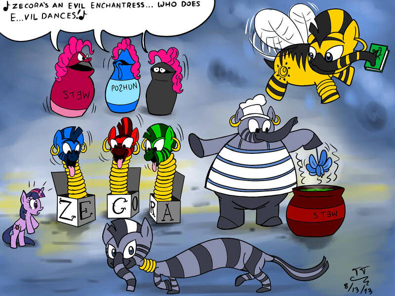 Size: 1600x1200 | Tagged: artist:tomtornados, bee, bridle gossip, colored, derpibooru import, elephant, heffalumps and woozles, parody, potion, safe, stew, twilight sparkle, winnie the pooh, zebra, zecora