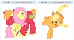 Size: 529x283 | Tagged: safe, derpibooru import, applejack, big macintosh, fluttershy, earth pony, pony, anti-shipping, buck, exploitable meme, fluttermac, juxtaposition, juxtaposition win, male, meme, shipping, stallion, straight