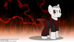 Size: 1024x585 | Tagged: artist:xain-russell, clothes, cole macgrath, derpibooru import, evil karma, fire, infamous, lightning, ponified, safe, solo