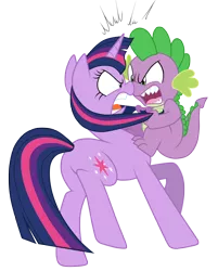 Size: 3584x4462 | Tagged: safe, artist:jennieoo, artist:mickeymonster, derpibooru import, spike, twilight sparkle, dragon, pony, unicorn, absurd resolution, angry, argument, duo, female, fight, male, mare, simple background, spifight, transparent background, unicorn twilight, yelling