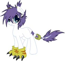 Size: 600x568 | Tagged: artist:ipandacakes, blank flank, clothes, derpibooru import, digimon, gatomon, gloves, leonine tail, oc, ponified, safe, simple background, solo, tailmon, tail ring, transparent background, unofficial characters only