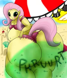 Size: 1024x1190 | Tagged: anthro, artist:butlova, artist:sneakylittlebastard, breasts, chubby, fart, fart noise, female, fluttershy, solo, solo female, suggestive