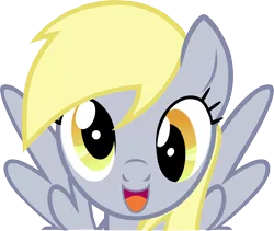 Size: 5244x4429 | Tagged: safe, artist:medio-cre, artist:mixermike622, derpibooru import, derpy hooves, pegasus, pony, absurd resolution, cute, derpabetes, face, female, looking at you, mare, open mouth, simple background, smiling, solo, spread wings, transparent background, vector
