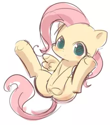 Size: 508x574 | Tagged: artist:araraginatsuki, covering, cute, derpibooru import, fluttershy, on back, pixiv, safe, shyabetes, solo, younger