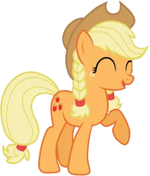 Size: 4257x5000 | Tagged: absurd resolution, alternate hairstyle, applejack, artist:jennieoo, derpibooru import, eyes closed, pigtails, ponytail, raised hoof, safe, simple background, solo, transparent background, vector