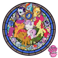 Size: 1280x1280 | Tagged: apple bloom, applejack, artist:gturbo5, babs seed, cheerilee, cutie mark crusaders, derpibooru import, diamond tiara, dive to the heart, fluttershy, kingdom hearts, logo, mane seven, mane six, my little pony logo, pinkie pie, princess celestia, princess luna, rainbow dash, rarity, safe, scootaloo, silver spoon, simple background, snails, snips, spike, stained glass, sweetie belle, tag-a-long, transparent background, twilight sparkle, twist, vector, zebra, zecora