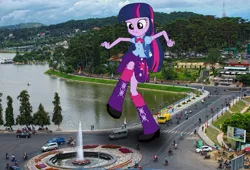 Size: 1001x681 | Tagged: safe, derpibooru import, twilight sparkle, equestria girls, equestria girls in real life, frown, giantess, macro, photo, raised leg, scrunchy face, vietnam