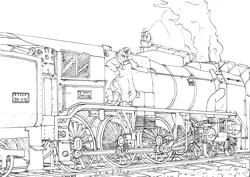 Size: 3507x2480 | Tagged: 240a, 240p, 4-8-0, andre chapelon, anthro, artist:panzerschreckleopard, chapelon, crappy scanner version, derpibooru import, france, locomotive, monochrome, paris-orleans railway, rarity, safe, sncf, solo, steam, steam engine, steam locomotive, train