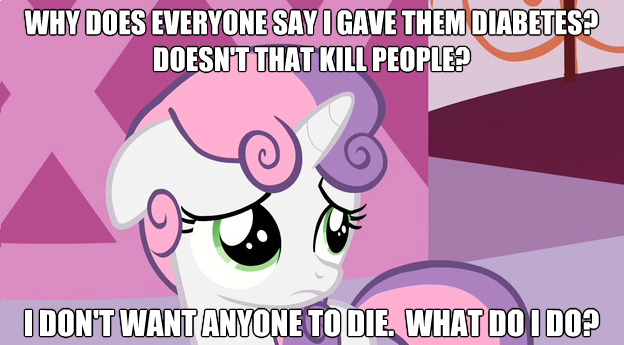 Size: 624x345 | Tagged: safe, derpibooru import, edit, edited screencap, screencap, sweetie belle, pony, unicorn, caption, cute, diabetes, diasweetes, female, filly, image macro, naive sweetie belle, naivete of youth, sad, solo