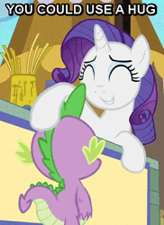 Size: 306x421 | Tagged: safe, derpibooru import, edit, edited screencap, screencap, rarity, spike, the crystal empire, animated, cropped, female, hug, image macro, imma snuggle you, male, shipping, sparity, spikelove, straight
