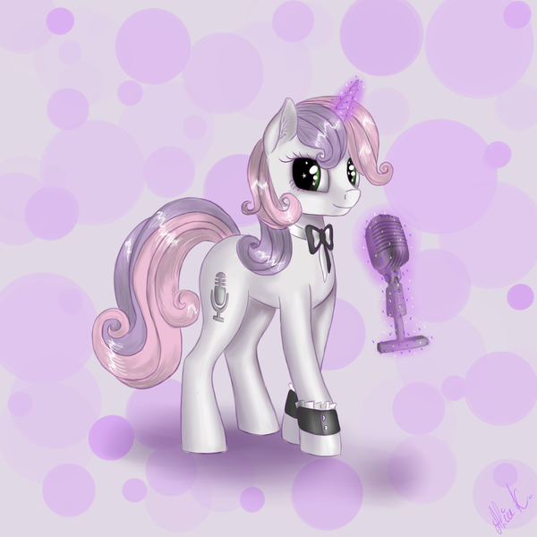 Size: 2000x2000 | Tagged: artist:alicekvartersson, derpibooru import, magic, microphone, older, safe, solo, sweetie belle