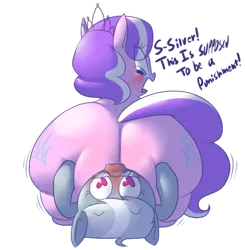 Size: 1280x1306 | Tagged: suggestive, artist:secretgoombaman12345, derpibooru import, diamond tiara, silver spoon, earth pony, pony, ask chubby diamond, blushing, butt grab, chubby diamond, dialogue, diamond buttiara, facesitting, fat, fat fetish, female, fetish, filly, foalcon, glasses, grope, heart eyes, impossibly large butt, jewelry, jiggle, lesbian, looking back, non-consensual butt fondling, open mouth, plot, silvertiara, simple background, the ass was fat, tiara, transparent background, wingding eyes