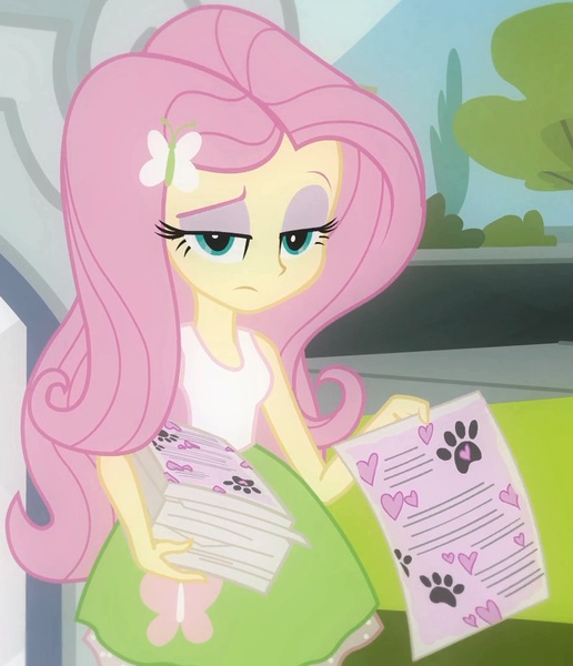 Size: 914x1062 | Tagged: safe, derpibooru import, screencap, fluttershy, equestria girls, apathy, solo, unamused, working