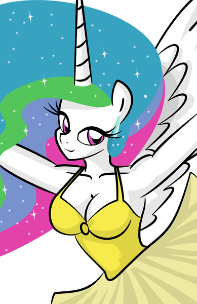 Size: 1052x1624 | Tagged: anthro, armpits, artist:emeralddragon2, artist:newyorkx3, breasts, cleavage, clothes, derpibooru import, dress, edit, female, princess celestia, safe, solo, tutu