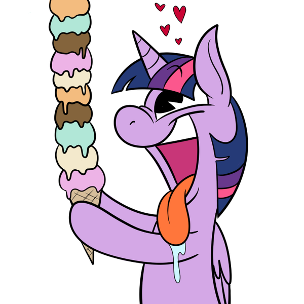 Size: 700x700 | Tagged: safe, artist:karpet-shark, derpibooru import, twilight sparkle, twilight sparkle (alicorn), alicorn, pony, twily-daily, female, food, happy, heart, ice cream, mare, pile, solo, tongue out