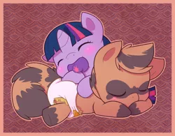 Size: 1032x804 | Tagged: safe, artist:cuddlehooves, derpibooru import, twilight sparkle, oc, oc:radix, pony, baby, baby pony, cuddlehooves is trying to murder us, cute, diaper, foal, pile, poofy diaper, sleeping, twiabetes