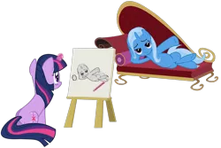 Size: 1920x1286 | Tagged: artist:exe2001, artist:serginh, canvas, derpibooru import, draw me like one of your french girls, fainting couch, female, lesbian, safe, shipping, simple background, transparent background, trixie, twilight sparkle, twixie, vector