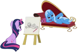 Size: 1920x1286 | Tagged: safe, artist:exe2001, artist:serginh, derpibooru import, trixie, twilight sparkle, canvas, draw me like one of your french girls, fainting couch, female, lesbian, shipping, simple background, transparent background, twixie, vector