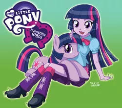 Size: 850x750 | Tagged: safe, artist:uotapo, derpibooru import, twilight sparkle, twilight sparkle (alicorn), pony, unicorn, equestria girls, clothes, cute, equestria girls logo, female, human ponidox, logo, mare, open mouth, self paradox, self ponidox, skirt, smiling, solo, uotapo is trying to murder us