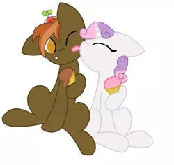 Size: 1024x967 | Tagged: safe, artist:rainfiremlp, derpibooru import, button mash, sweetie belle, eyes closed, female, floppy ears, ice cream, licking, male, shipping, sitting, straight, sweetiemash, tongue out, toy ship, wink