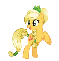 Size: 900x923 | Tagged: alternate hairstyle, applejack, artist:schnuffitrunks, braid, derpibooru import, looking back, rearing, safe, simple background, solo, tail wrap