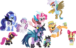 Size: 1500x956 | Tagged: apple bloom, applejack, artist:schnuffitrunks, clothes, costume, cutie mark crusaders, derpibooru import, flam, flim, flim flam brothers, pinkie pie, rainbow dash, rarity, roleplaying, role reversal, safe, scootaloo, spike, sweetie belle, twilight sparkle