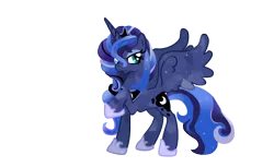 Size: 900x551 | Tagged: safe, artist:schnuffitrunks, derpibooru import, princess luna, crystal pony, pony, raised hoof, simple background, solo