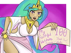 Size: 1024x768 | Tagged: suggestive, artist:stubbornstallion, derpibooru import, princess celestia, breasts, busty princess celestia, cleavage, female, humanized, nail polish, solo, solo female