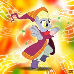 Size: 600x600 | Tagged: safe, artist:noonebahtim, derpibooru import, derpy hooves, pegasus, pony, alternate hairstyle, clothes, female, flute, hat, mare, musical instrument, solo, yu-gi-oh!