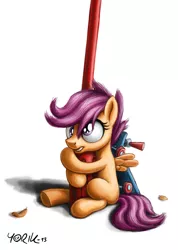 Size: 1860x2612 | Tagged: artist:pia-sama, crash, derp, derpibooru import, lamppost, safe, scootacrash, scootaloo, scooter, solo