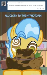 Size: 600x949 | Tagged: artist:adiwan, ask the vet pony, crossover, derpibooru import, doctor fauna, futurama, hypnosis, hypnotized, hypnotoad, safe, swirly eyes, toad, vet