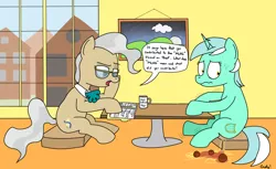 Size: 2296x1402 | Tagged: 4chan, artist:rapidstrike, derpibooru import, humie, interior, interview, lyra heartstrings, mayor mare, mlpg, resume, safe, spaghetti, table