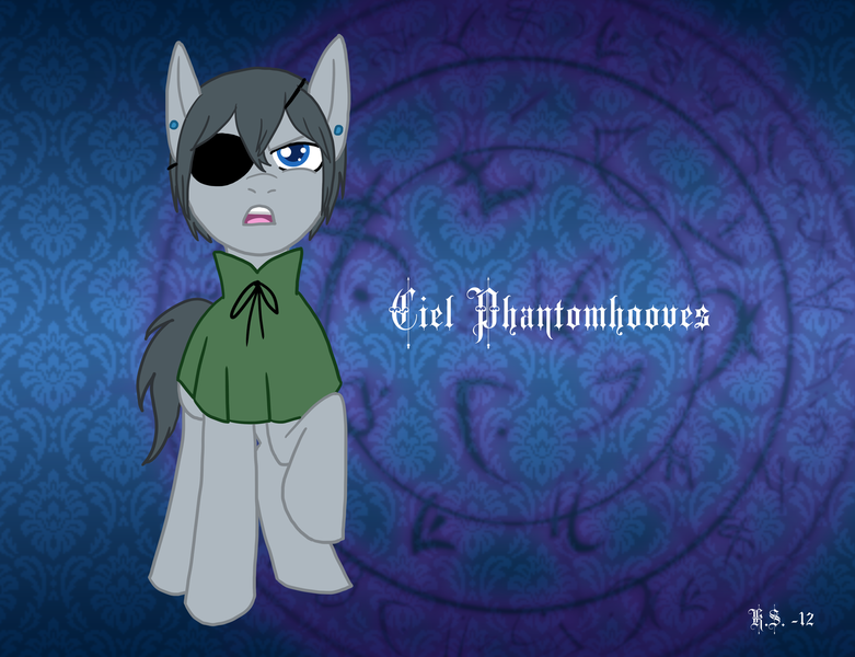 Size: 1600x1229 | Tagged: artist:the-clockwork-crow, black butler, ciel, ciel phantomhive, derpibooru import, eyepatch, kuroshitsuji, ponified, safe, solo