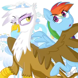 Size: 800x800 | Tagged: safe, artist:flutterbases, derpibooru import, gilda, rainbow dash, gryphon, female, gildash, lesbian, shipping