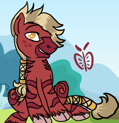 Size: 504x520 | Tagged: artist:enigmaticfrustration, derpibooru import, foal, hybrid, interspecies offspring, oc, offspring, parent:big macintosh, parents:macora, parent:zecora, safe, solo, tail wrap, unofficial characters only, zony