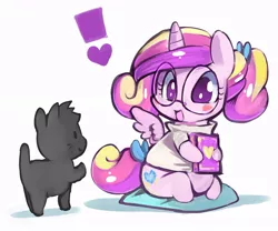 Size: 860x715 | Tagged: artist:ende26, book, cat, chibi, clothes, derpibooru import, filly, glasses, princess cadance, safe, younger