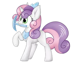 Size: 2300x2000 | Tagged: safe, artist:shyshyoctavia, derpibooru import, sweetie belle, pony, unicorn, jewelry, minecraft, mouth hold, nose wrinkle, pickaxe, raised hoof, regalia, simple background, smiling, solo, tiara, transparent background