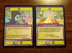 Size: 691x518 | Tagged: ccg, changeling, derpibooru import, disguise, disguised changeling, enterplay, fake cadance, mlp trading card game, nurse sweetheart, princess cadance, queen chrysalis, rainbow dash, safe