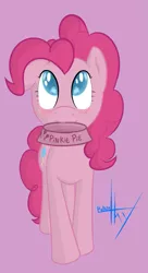 Size: 635x1168 | Tagged: artist:mostazathy, behaving like a dog, blushing, bowl, cute, derpibooru import, floppy ears, looking up, mouth hold, pet, pinkie pie, puppy pie, safe, smiling, solo