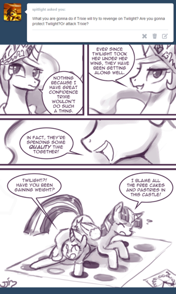 Size: 550x917 | Tagged: safe, artist:johnjoseco, derpibooru import, princess celestia, trixie, twilight sparkle, twilight sparkle (alicorn), alicorn, pony, ask princess molestia, princess molestia, bait and switch, comic, grayscale, monochrome, twister