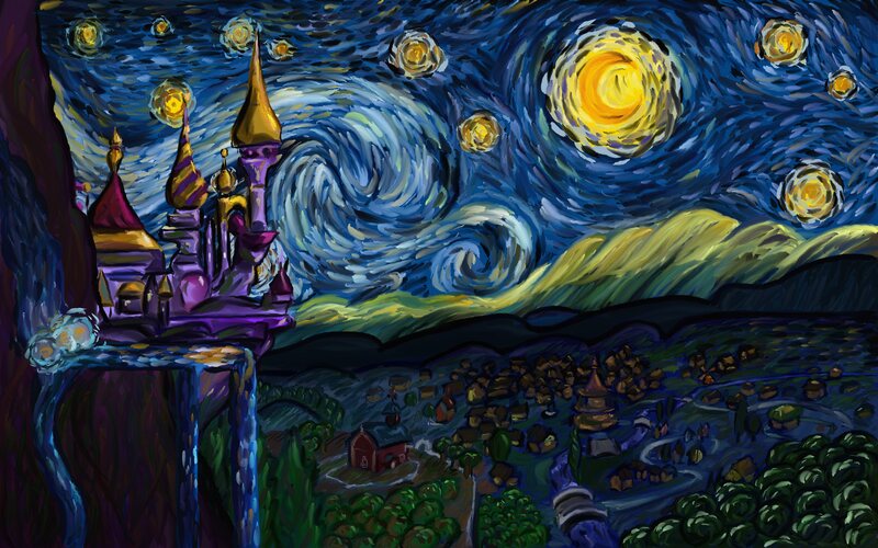 Size: 4440x2775 | Tagged: absurd resolution, artist:wingflyte, canterlot, derpibooru import, fine art parody, no pony, parody, ponyville, safe, scenery, starry night, the starry night, vincent van gogh