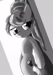 Size: 647x909 | Tagged: safe, artist:gsphere, derpibooru import, oc, oc:cream heart, unofficial characters only, earth pony, pony, black and white, female, grayscale, hooves, mare, monochrome, solo