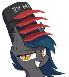 Size: 987x1101 | Tagged: safe, artist:equestria-prevails, derpibooru import, oc, oc:speck, unofficial characters only, bat pony, pony, baseball cap, female, grin, hat, hatception, looking at you, mare, pile, simple background, solo, top bat, top gun, top gun hat, towering pillar of hats, transparent background